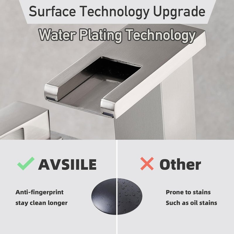 AVSIILE LED Bathroom Faucet 3 Hole, Brushed Nickel Waterfall Bathroom Faucets, 8 Inch Widespread Modern Bathroom Sink Faucet & Parts, Wide Spread Touch On Three Hole 2 Handle Bathroom Vanity Faucet - Image 4